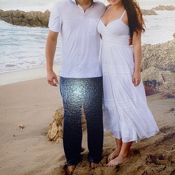 Lauren by Ralph Lauren V-Neck White Cotton Pleated Ruffle Accents Maxi Dress - Picture 6 of 8